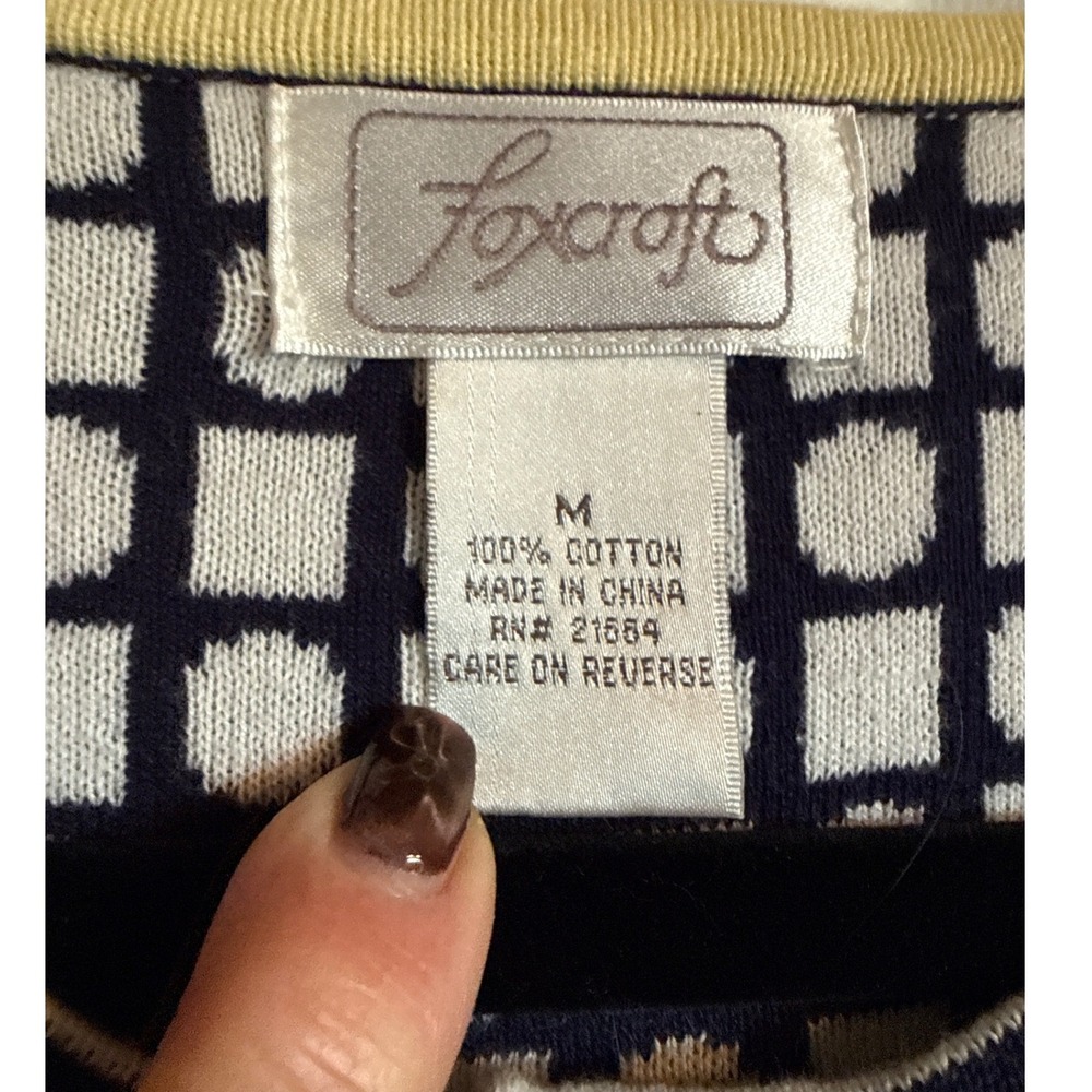 Office Approved Foxcroft Navy Geometric Knit Button Front Cardigan Sweater M - Picture 2 of 6